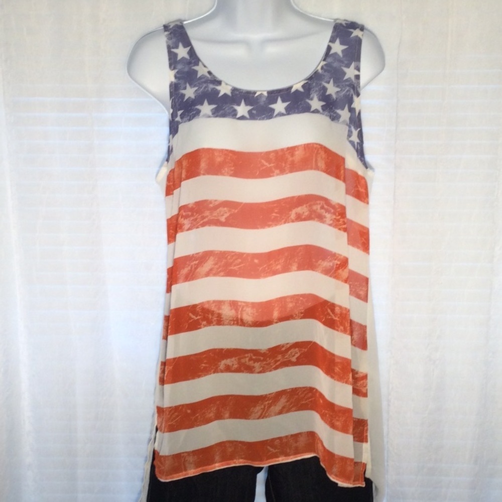 Forever 21 Sheer Flag Tank Top Sz M